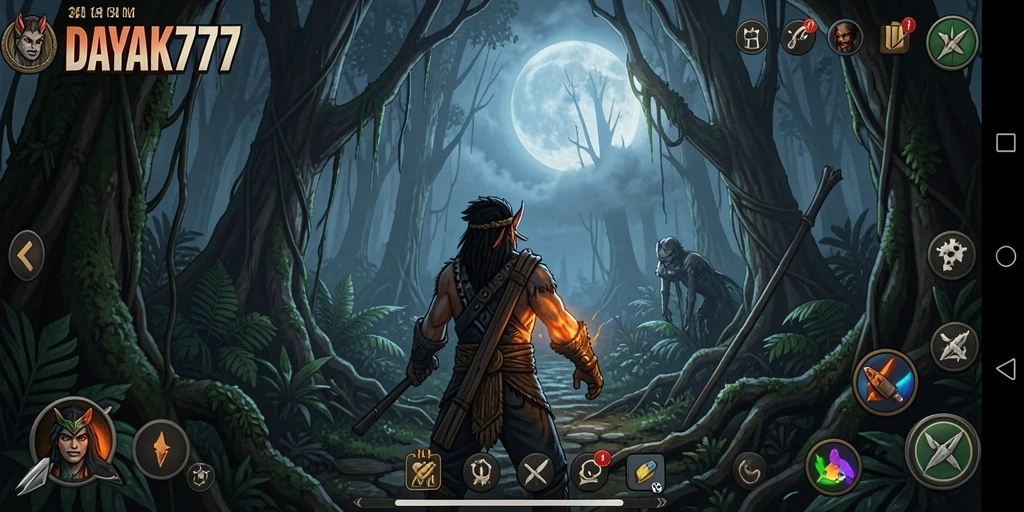 Gameplay DAYAK777 yang menegangkan di hutan misterius.