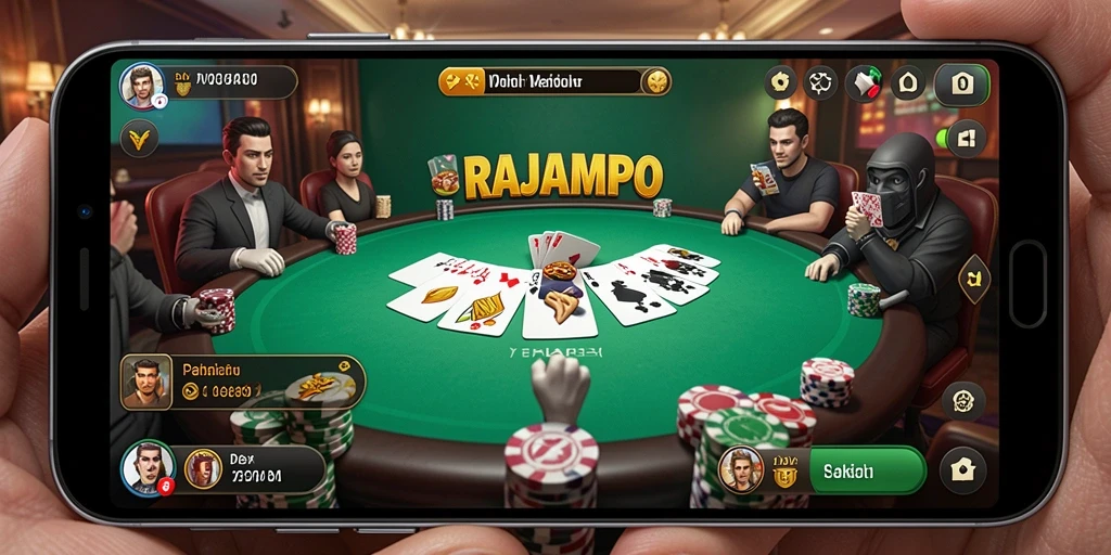 Tampilan gameplay Poker yang menegangkan di RAJAMPO